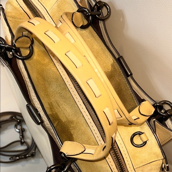 Coach Dreamer 36 Colorblock Suede Cream and Tan Satchel Bag - Picture 5 of 17